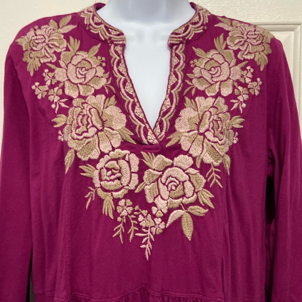 NWT Johnny Was Embroidered Olenna Knit Henley Dress M